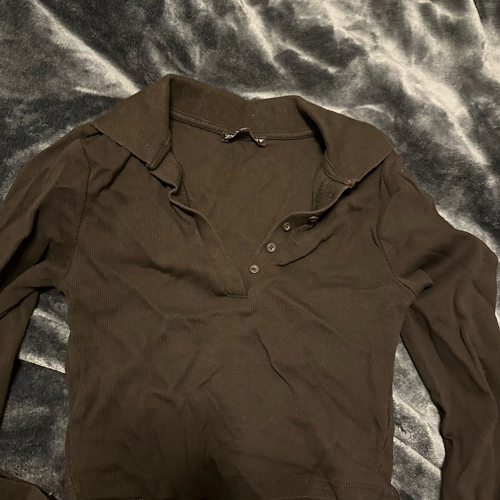 Zara Black Button Down Shirt Cropped